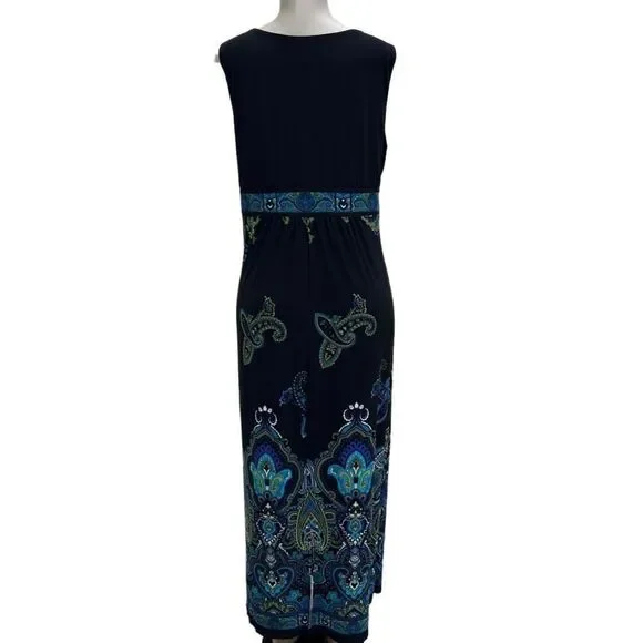 Catherines Black and Blue Paisley Maxi Dress, comfy & elegant,Size 16 sleeveless - Picture 12 of 14